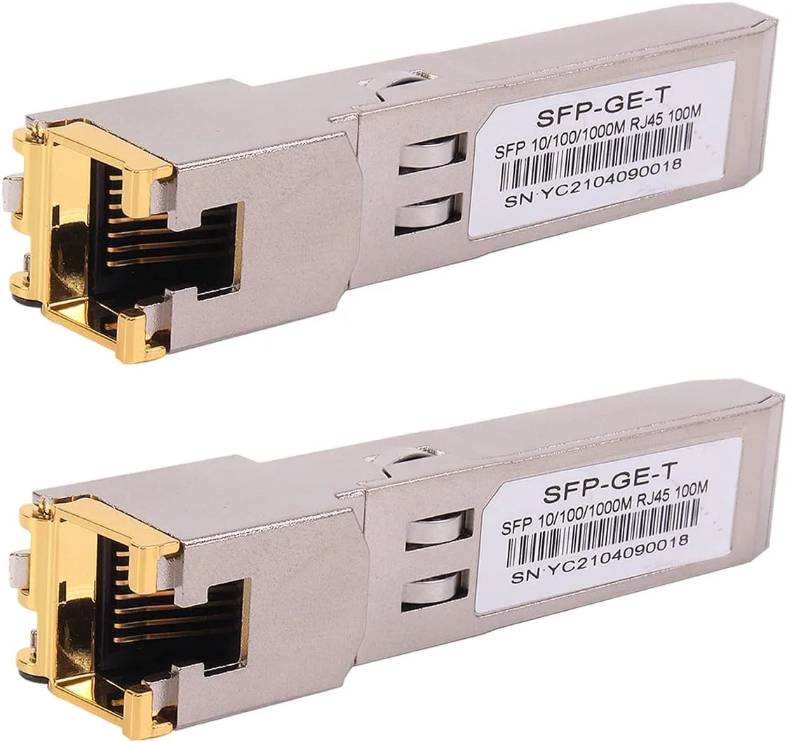 فرستنده و گیرنده ماژولار اترنت مسی گیگابیتی SFP به RJ45 مدل GESD 2PCS 1000BASE-T برای سیسکو، مراکی، یوبیکویتی، دی/تی‌پی لینک، سوپرمیکرو، نت‌گیر، برودکام، 1.25G SFP-T CAT5E/CAT6 تا 100 متر Mikrotik S-RJ01