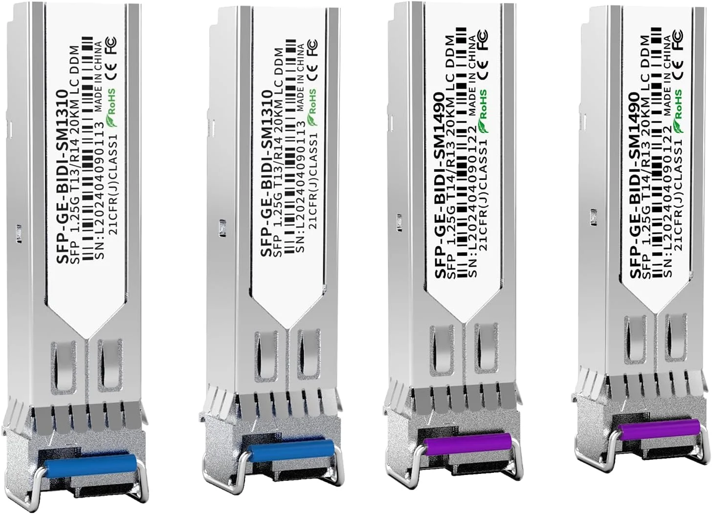 فرستنده و گیرنده دوگانه 1.25G SFP Bidi، ماژول فیبر نوری تک حالته Simplex LC مدل 1000Base-BIDI برای سیسکو GLC-BX-D، یوبیکیوتی UniFi UF-SM-1G-S، میکروتیک و غیره، SMF 1490nm/1310nm، DDM، تا 20 کیلومتر