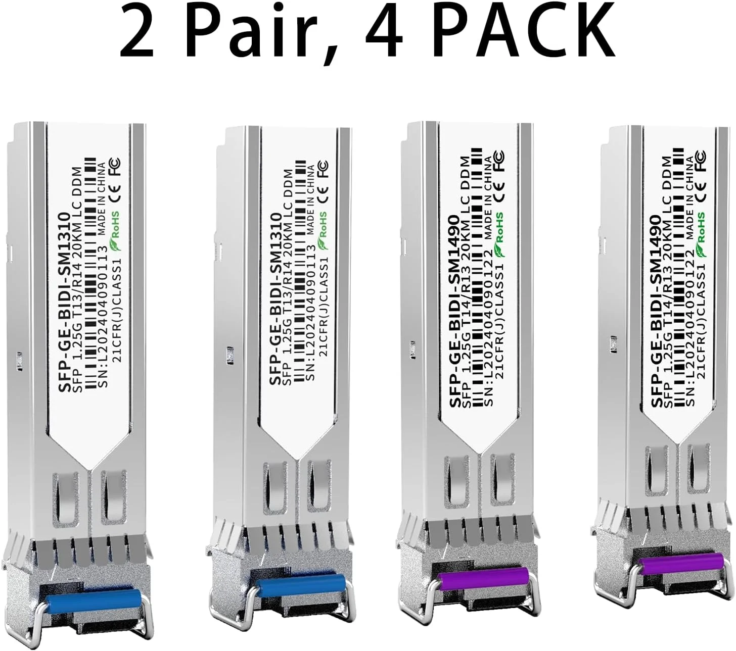 فرستنده و گیرنده دوگانه 1.25G SFP Bidi، ماژول فیبر نوری تک حالته Simplex LC مدل 1000Base-BIDI برای سیسکو GLC-BX-D، یوبیکیوتی UniFi UF-SM-1G-S، میکروتیک و غیره، SMF 1490nm/1310nm، DDM، تا 20 کیلومتر
