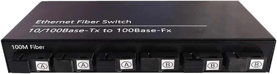 سوئیچ اترنت 6 پورت 10/100M با 6 پورت فیبر 25KM، 2 پورت RJ45، فرستنده و گیرنده فیبر نوری، مبدل رسانه نوری، دوشاخه آمریکایی
