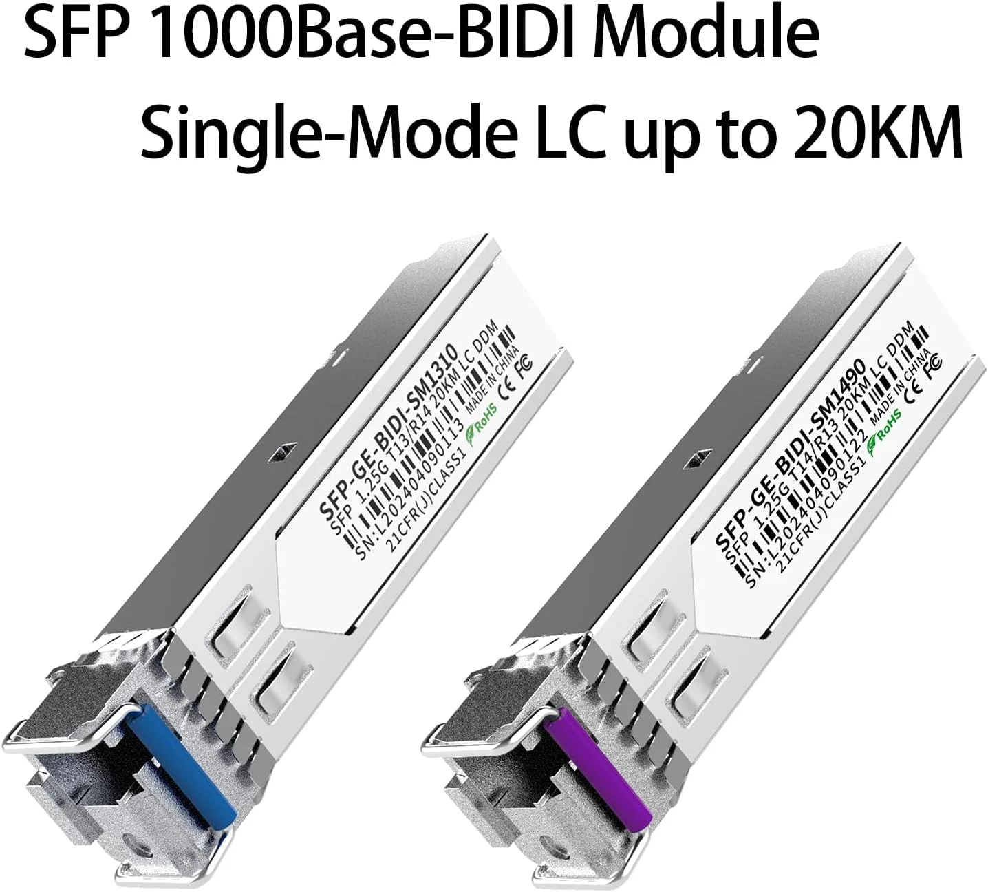 فرستنده و گیرنده دوگانه 1.25G SFP Bidi، ماژول فیبر نوری تک حالته Simplex LC مدل 1000Base-BIDI برای سیسکو GLC-BX-D، یوبیکیوتی UniFi UF-SM-1G-S، میکروتیک و غیره، SMF 1490nm/1310nm، DDM، تا 20 کیلومتر
