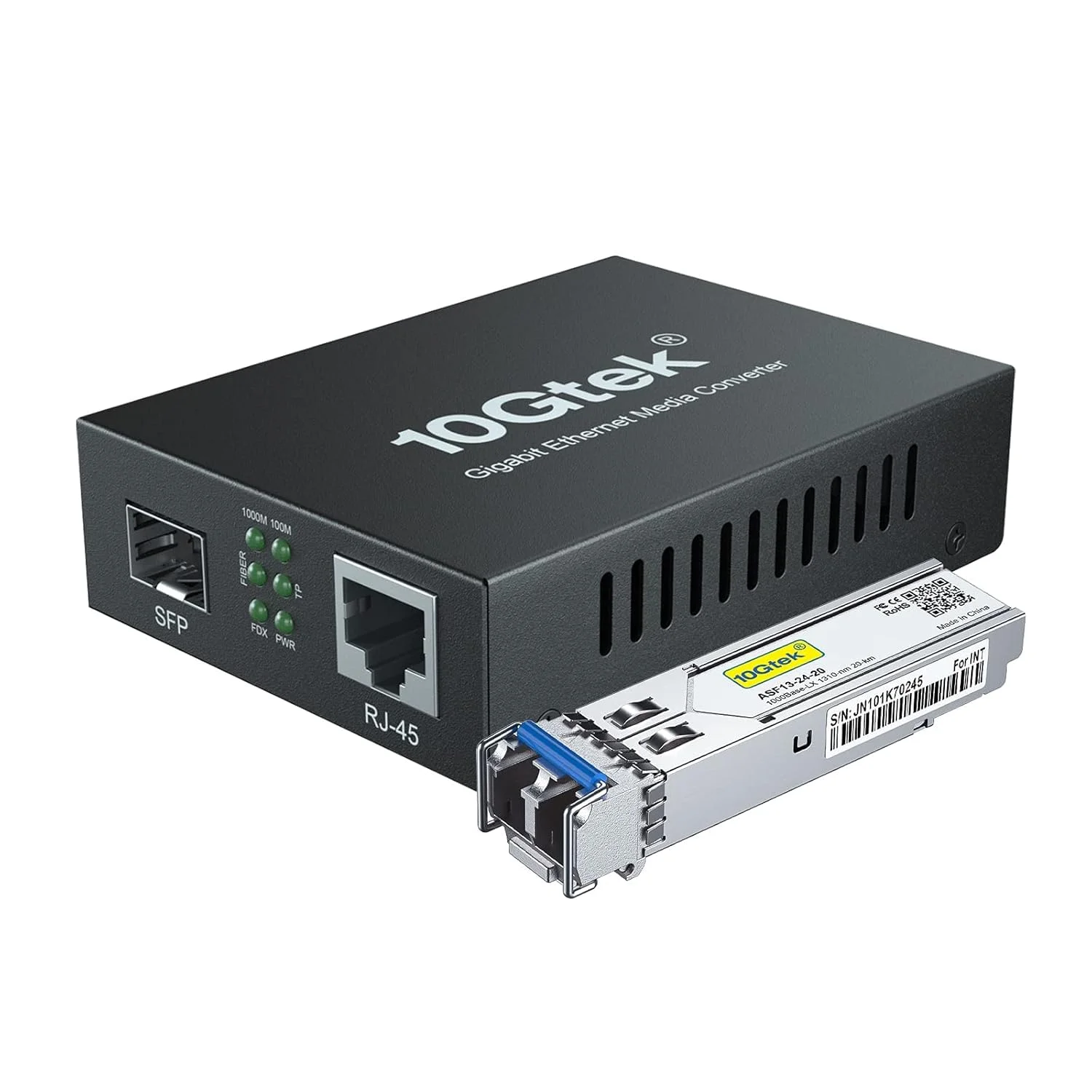 مبدل رسانه اترنت گیگابیتی با ماژول تک حالته 1Gb SFP LX LC، RJ45 10/100/1000M به 1000Base-LX، تا 20 کیلومتر، با منبع تغذیه بریتانیایی