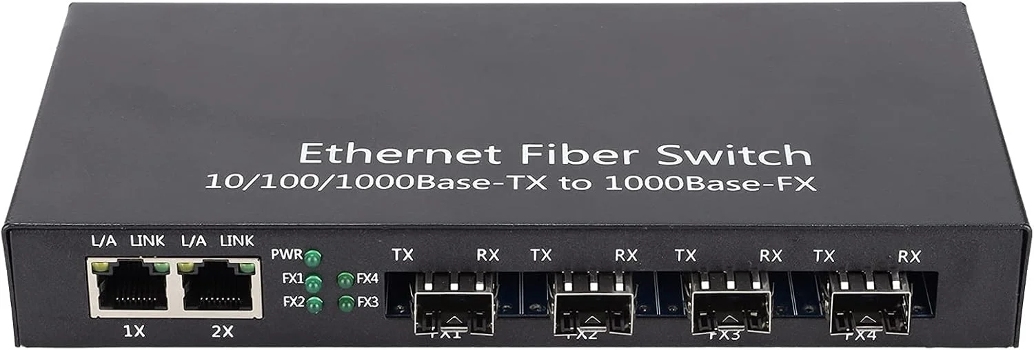 مبدل رسانه گیگابیتی اترنت تک حالته، SFP SC فیبر 4 پورت 1000Base-SXLX به 2 پورت RJ45 10/100/1000 ماژول فرستنده و گیرنده حسگر خودکار شبکه