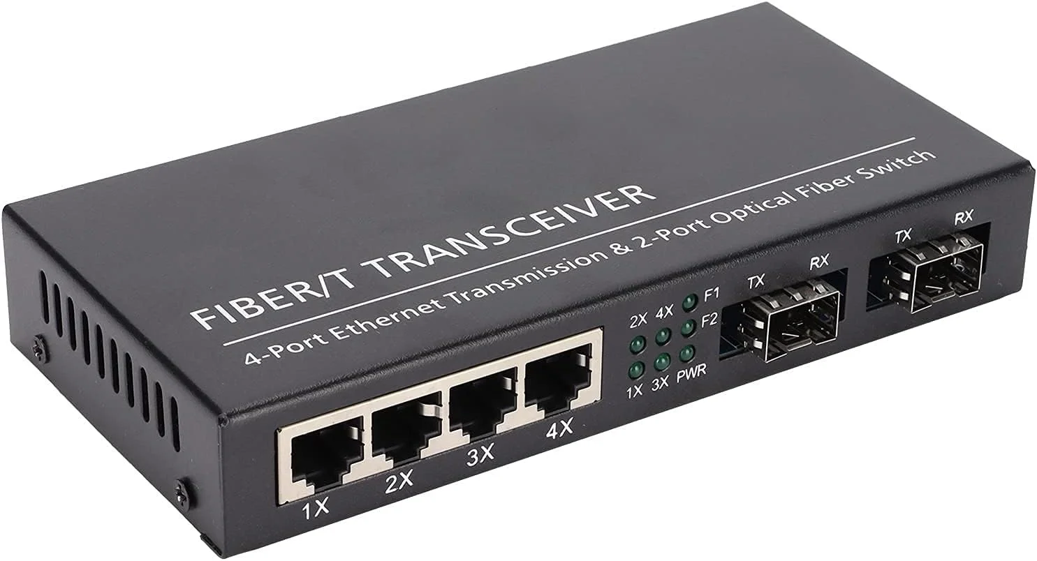 مبدل رسانه اترنت گیگابیتی تک حالته، SFP SC فیبر 2 پورت 1000Base-SXLX به 4 پورت RJ45 10/100/1000 شبکه ماژول فرستنده و گیرنده حسگر خودکار