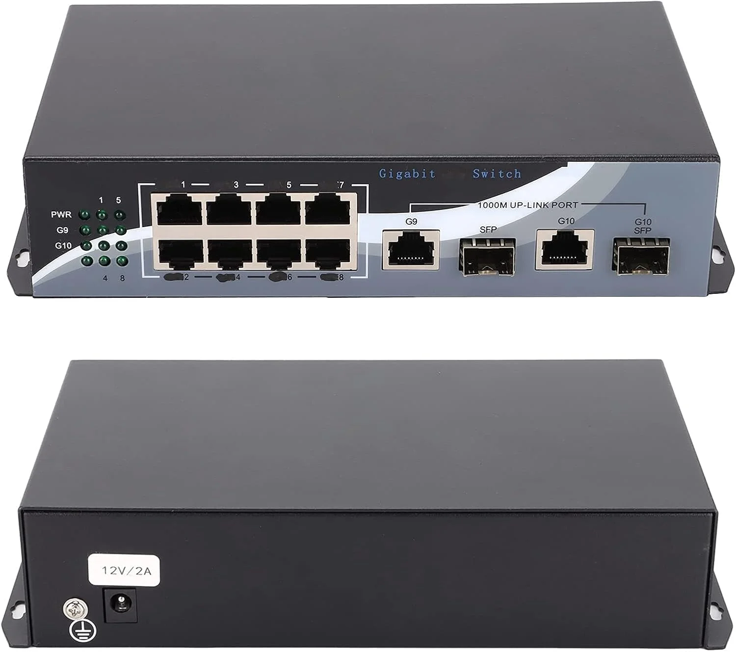 مبدل رسانه گیگابیتی اترنت تک حالته، SFP SC فیبر 2 پورت 1000Base-SXLX به 10 پورت RJ45 10/100/1000 شبکه ماژول گیرنده فرستنده حسگر خودکار