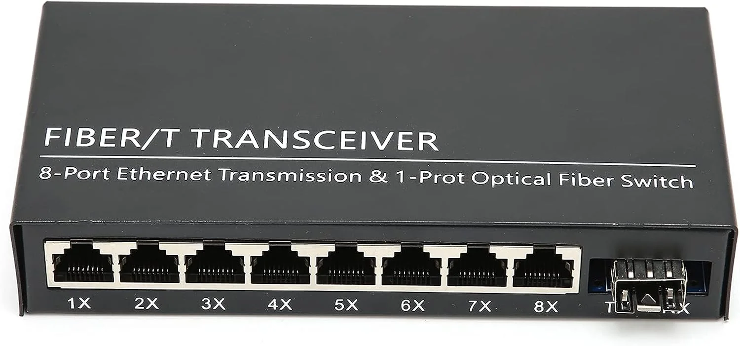 مبدل رسانه گیگابیتی اترنت تک حالته، پورت فیبر SFP SC 1000Base-SXLX به 8 پورت RJ45 10/100/1000 شبکه ماژول فرستنده و گیرنده حسگر خودکار