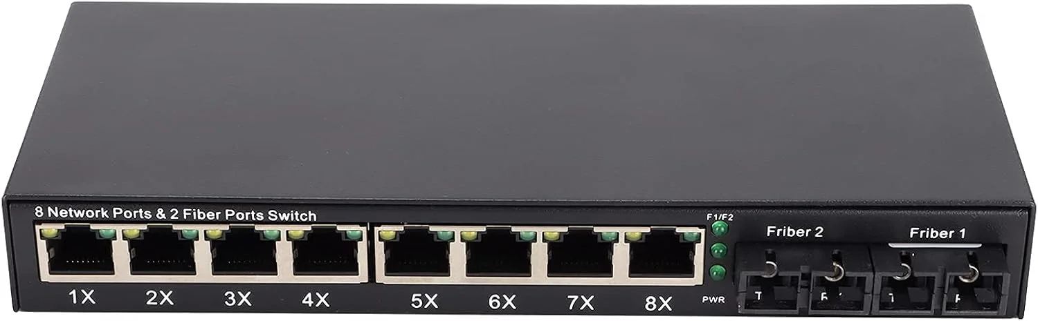 مبدل رسانه گیگابیتی اترنت GQCQGS تک حالته، 2 پورت فیبر SC به 8 پورت RJ45 10/100/1000 شبکه ماژول فرستنده گیرنده حسگر خودکار - 3 کیلومتر