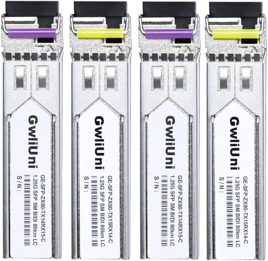 ماژول فیبر نوری تک حالته GwliUni، دو جفت 80 کیلومتر SFP 1.25G BIDI، فرستنده و گیرنده شبکه، رابط LC برای سیسکو، نت گیر، میکروتیک، یوبیکویتی، دی لینک و غیره