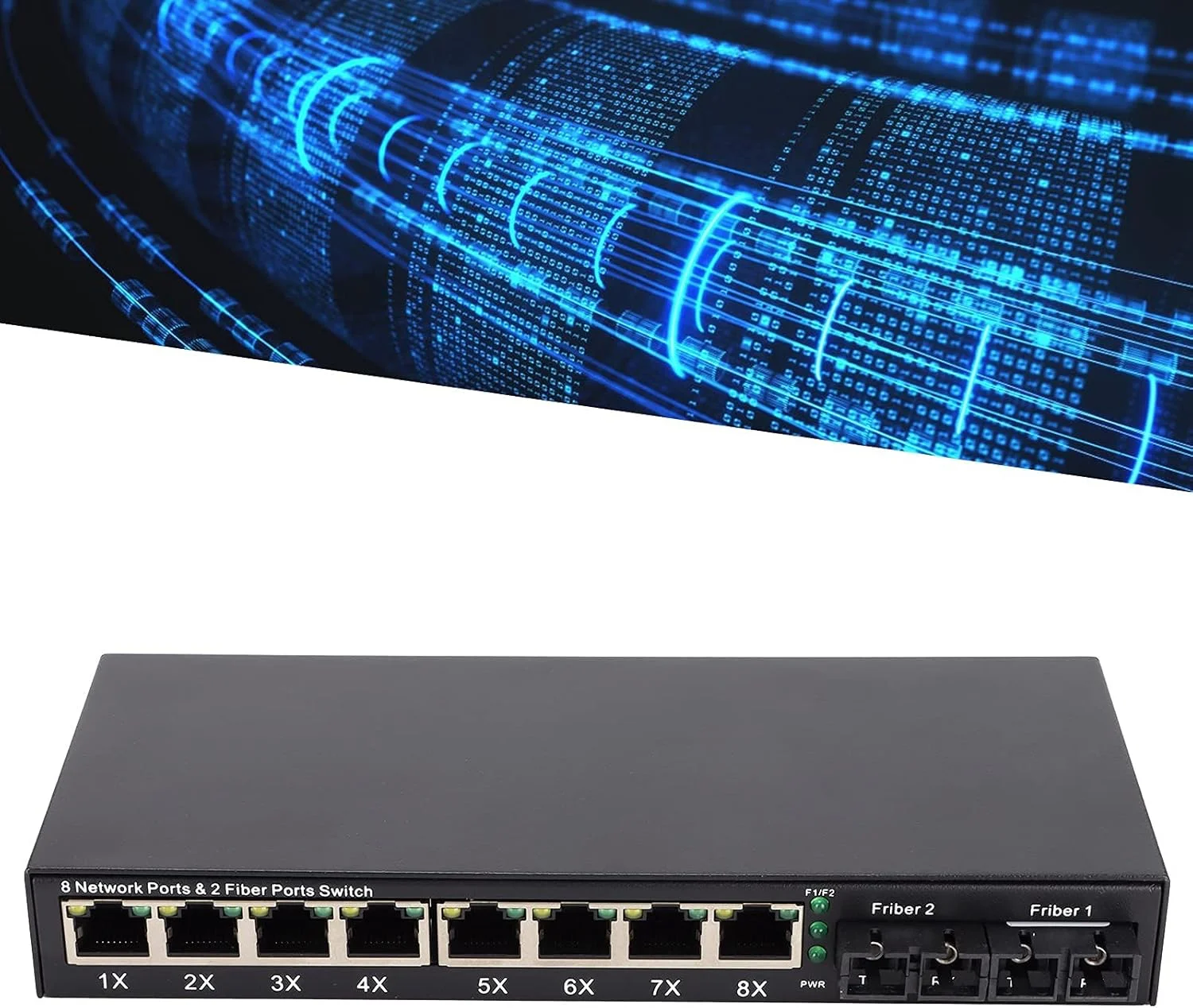 مبدل رسانه گیگابیتی اترنت GQCQGS تک حالته، 2 پورت فیبر SC به 8 پورت RJ45 10/100/1000 شبکه ماژول فرستنده گیرنده حسگر خودکار - 3 کیلومتر