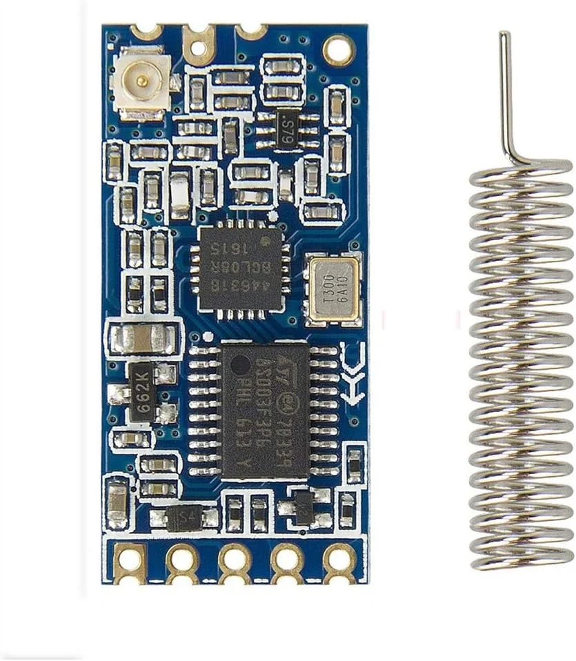 ماژول بی‌سیم HC-12 433Mhz SI4438 فرستنده و گیرنده بی‌سیم انتقال داده پورت سریال برد بلند 1000 متری جایگزین بلوتوث به همراه آنتن فنری