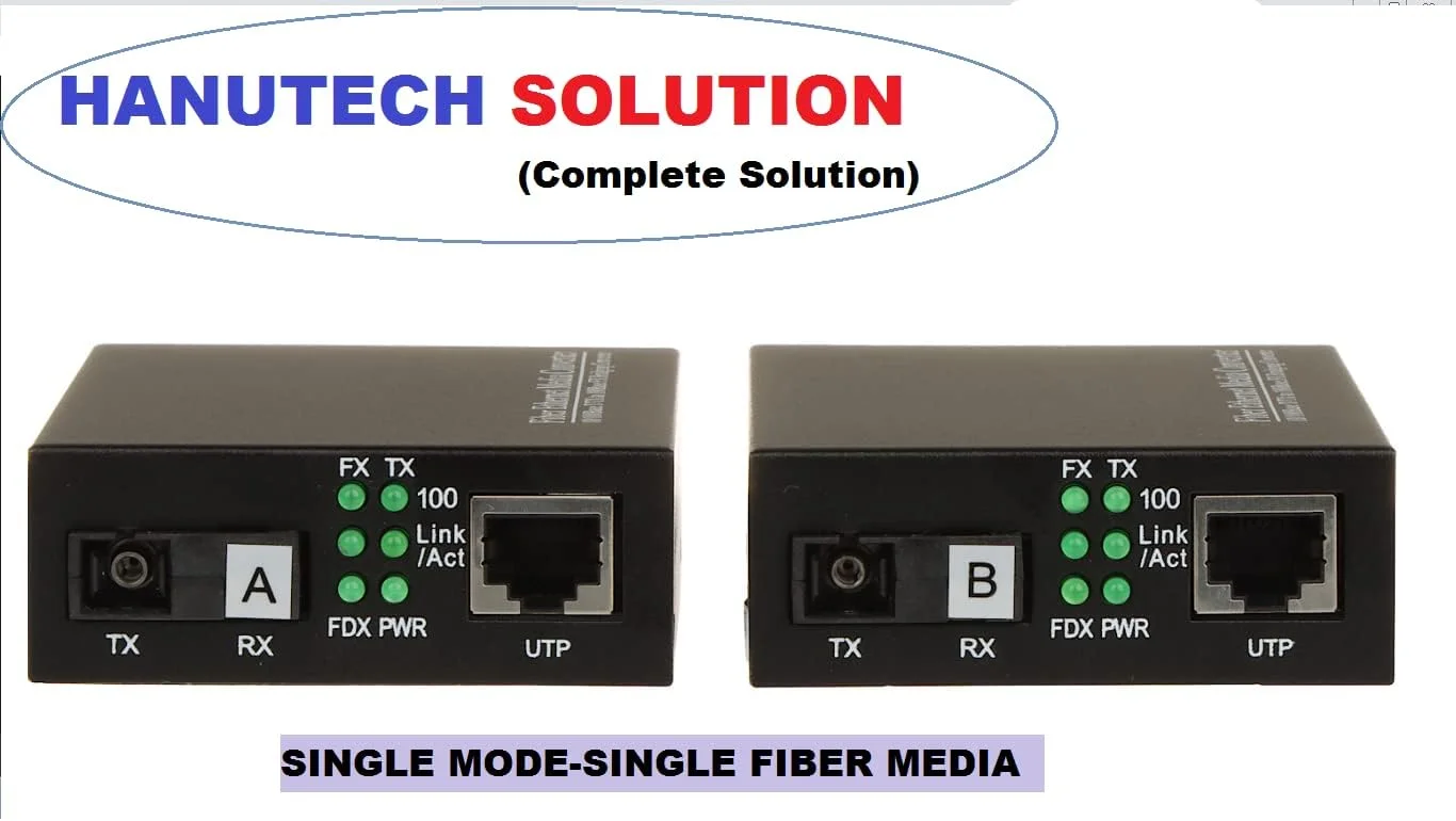 مبدل رسانه فیبر نوری هانوتک 10/100M فرستنده و گیرنده نوری 20KM، 100Base-Tx به 100Base-Fx تک حالته تک فیبر اترنت
