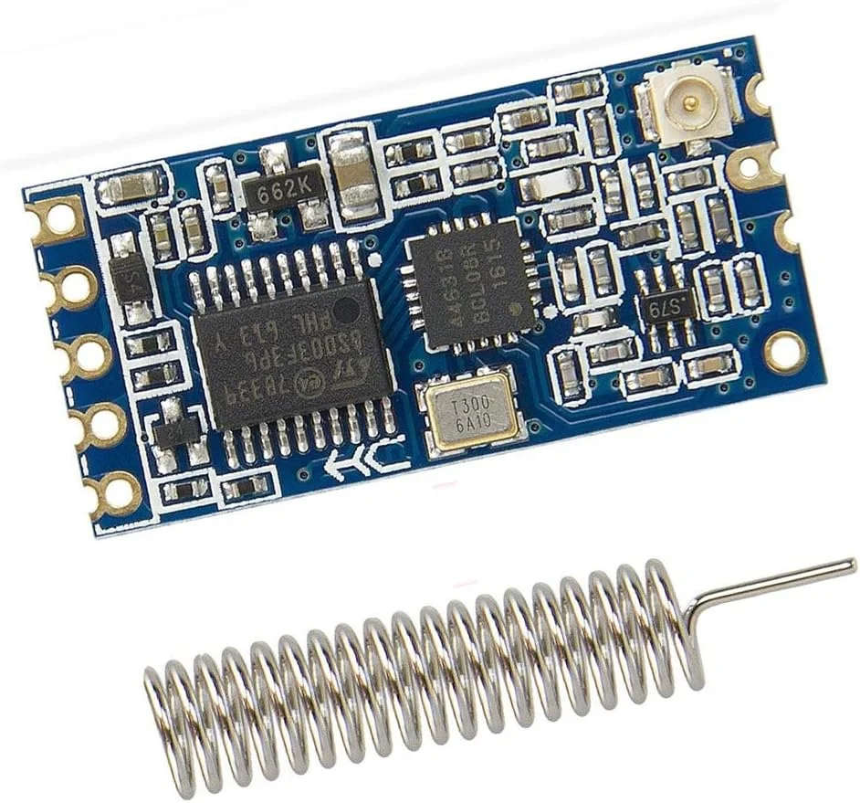 ماژول بی‌سیم HC-12 433Mhz SI4438 فرستنده و گیرنده بی‌سیم انتقال داده پورت سریال برد بلند 1000 متری جایگزین بلوتوث به همراه آنتن فنری