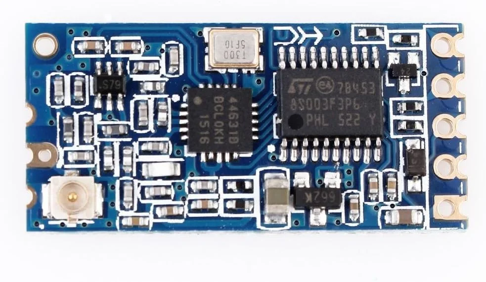 ماژول بی‌سیم HC-12 433Mhz SI4438 فرستنده و گیرنده بی‌سیم انتقال داده پورت سریال برد بلند 1000 متری جایگزین بلوتوث به همراه آنتن فنری