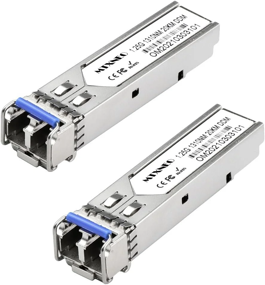 دو عدد ماژول صنعتی 1.25G SMF 1310nm 20km SFP LC فرستنده و گیرنده فیبر 1000Base-LX/LH برای سیسکو GLC-LH-SMD، مراکی، یوبیکویتی، تی‌پی‌-لینک، نت‌گیر، میکروتیک و غیره با دمای کاری -40 تا 75 درجه سانتیگراد