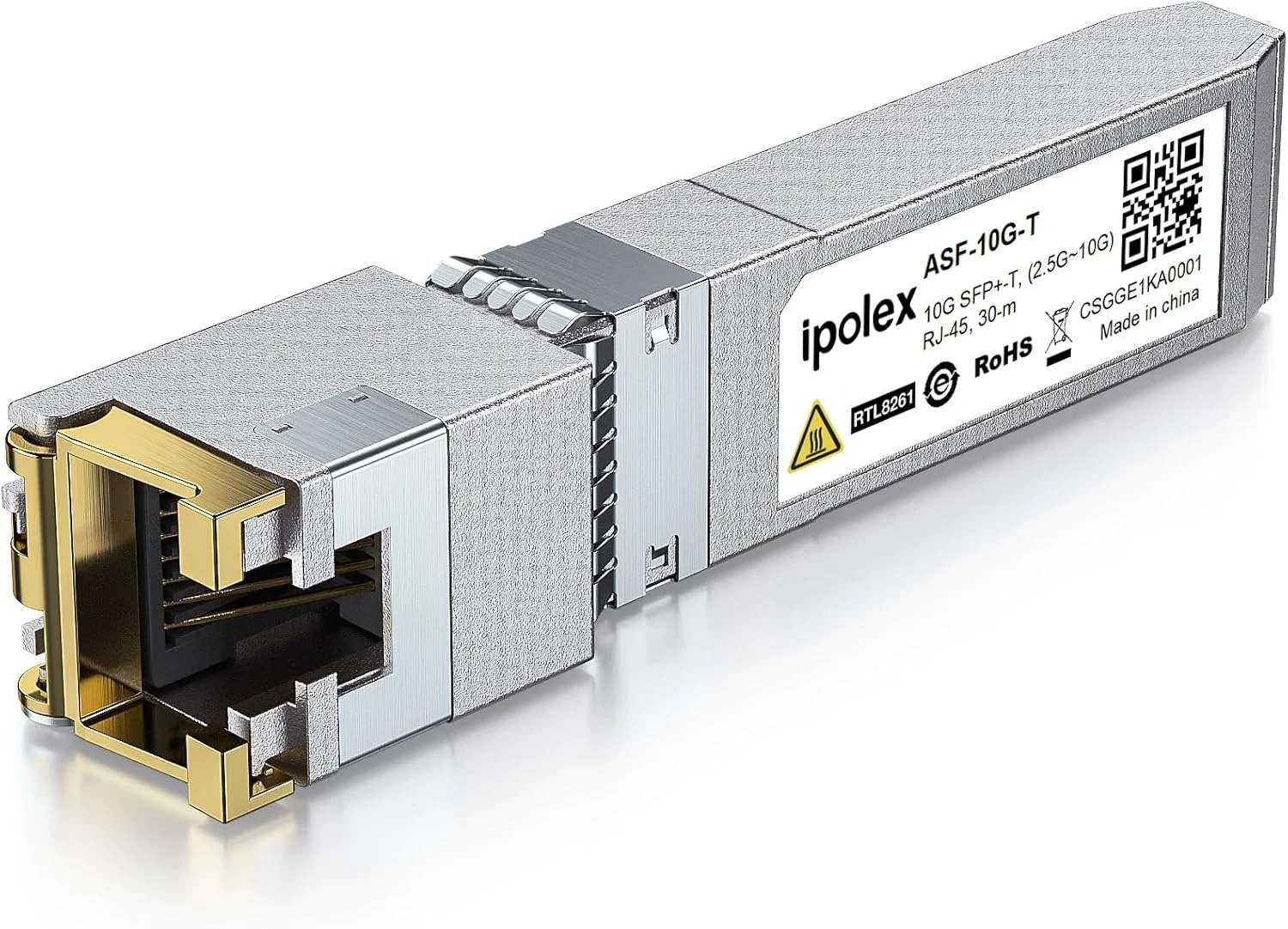 ماژول 10Gb SFP+ RJ45 آیپولکس، ماژول اترنت 10Gbase-T با پشتیبانی از 10G/5G/2.5G، تا 30 متر، سازگار با سیسکو، یوبیکویتی، یونی‌فای، مراکی، میکروتیک، سوپرمیکرو و غیره (مدل: RTL8261)