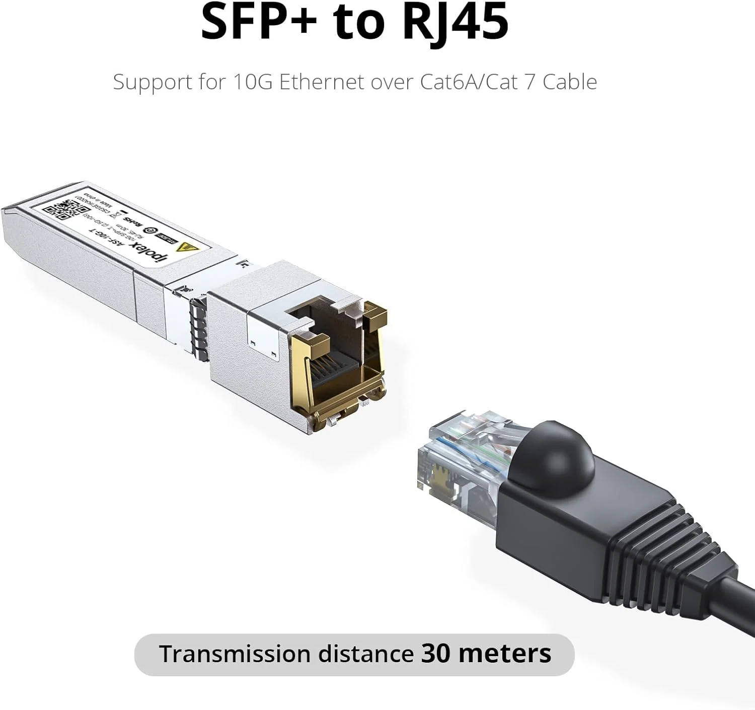 ماژول 10Gb SFP+ RJ45 آیپولکس، ماژول اترنت 10Gbase-T با پشتیبانی از 10G/5G/2.5G، تا 30 متر، سازگار با سیسکو، یوبیکویتی، یونی‌فای، مراکی، میکروتیک، سوپرمیکرو و غیره (مدل: RTL8261)