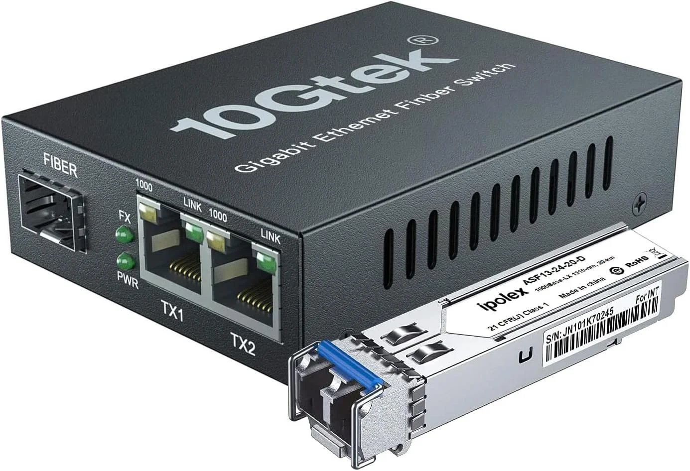 مبدل رسانه ای ایپولکس 1.25G با 1 پورت SFP + 2 پورت RJ45، مبدل گیگابیتی تک حالته SFP LC، همراه با ماژول 1000Base-LX، 1000Base-LX به 10/100/1000Base-Tx، تا 20 کیلومتر