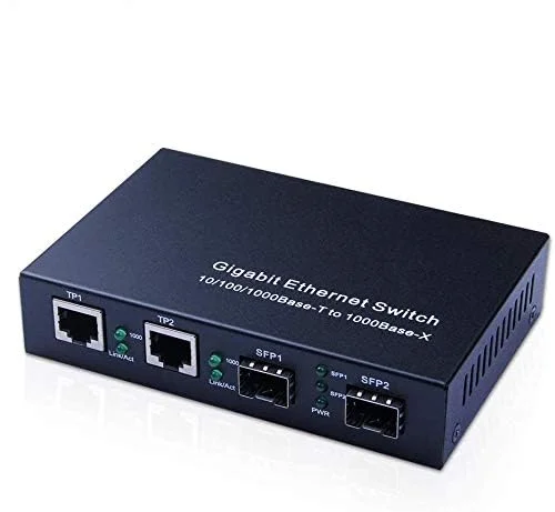 مبدل رسانه فیبر به اترنت گیگابیتی ipolex SFP به RJ45، دو پورت RJ45 10/100/1000 مگابیت بر ثانیه به اسلات های SFP 1000Base-SX/LX/EX، پشتیبانی از ماژول های SFP گیگابیتی، بدون فرستنده گیرنده
