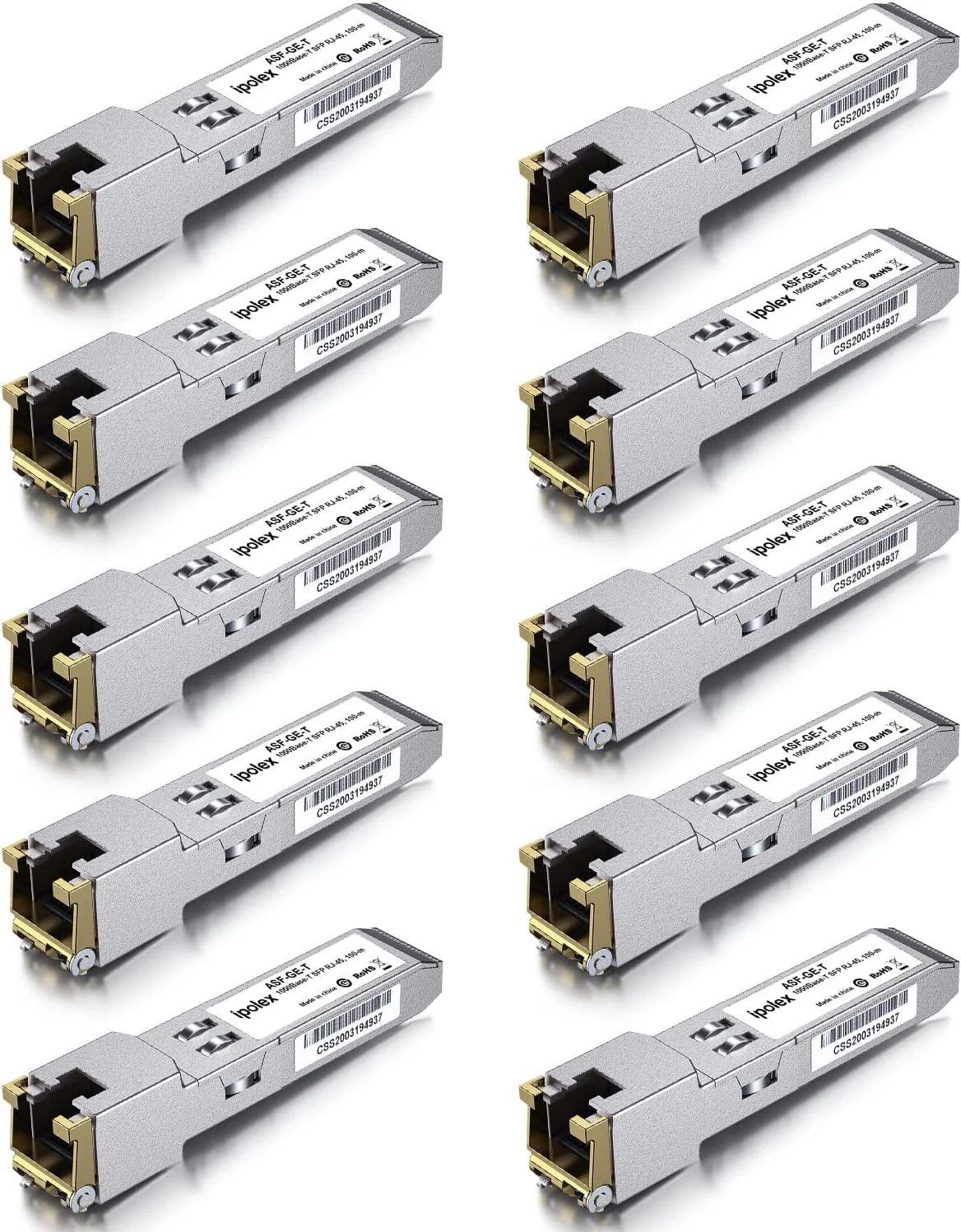 فرستنده و گیرنده مسی 1.25G SFP، ماژول SFP به RJ45 با استاندارد 1000Base-T، تا 100 متر، فرستنده و گیرنده گیگابیتی SFP RJ45 برای سیسکو، یوبیکیوتی UF-RJ45-1G، میکروتیک، اینتل، Fortinet، نت گیر و غیره، بسته 10 عددی