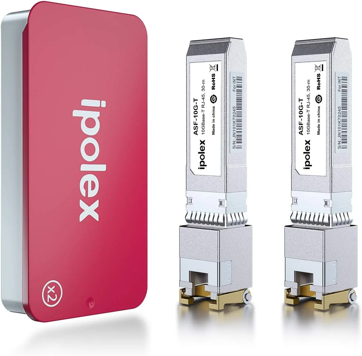 فرستنده و گیرنده 10GBase-T SFP+ به RJ45 ایپولکس، تا 30 متر، برای سیسکو، یوبیکویتی UF-RJ45-10G، یونی‌فای UACC-CM-RJ45-MG، مراکی، کیونپ، فورتی‌نت، نت‌گیر AXM765، سوپرمیکرو، تی‌پی‌لینک، بسته‌ی 2 عددی