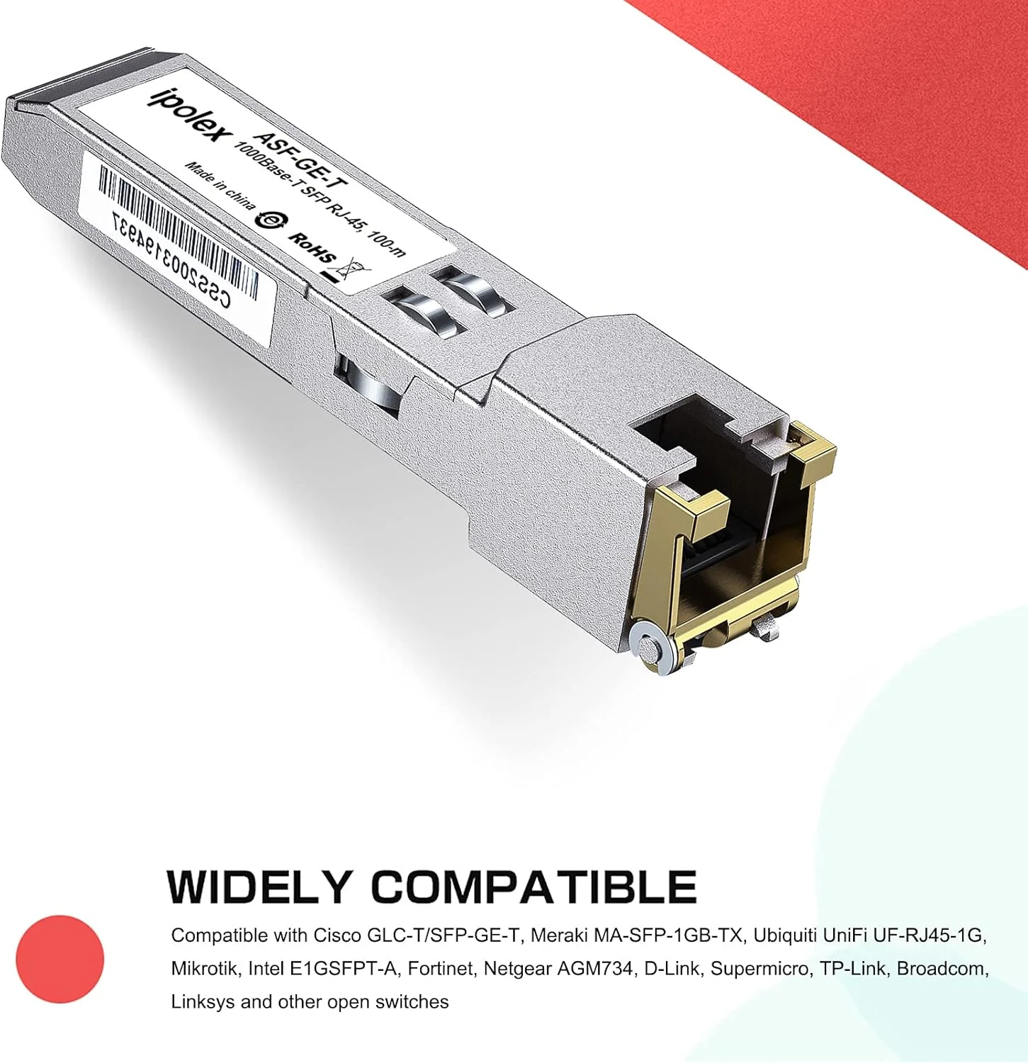 فرستنده و گیرنده مسی 1.25G SFP، ماژول SFP به RJ45 با استاندارد 1000Base-T، تا 100 متر، فرستنده و گیرنده گیگابیتی SFP RJ45 برای سیسکو، یوبیکیوتی UF-RJ45-1G، میکروتیک، اینتل، Fortinet، نت گیر و غیره، بسته 10 عددی
