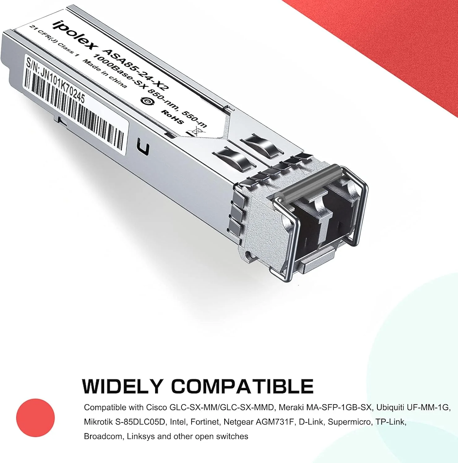 فرستنده و گیرنده آیپولکس 1.25G SFP، ماژول 1000Base-SX، فرستنده و گیرنده گیگابیتی چند حالته، 850 نانومتر LC MMF، تا 550 متر، برای سیسکو GLC-SX-MMD، یوبیکیوتی UniFi UF-MM-1G، نت گیر، میکروتیک، Qnap و غیره، بسته 2 عددی