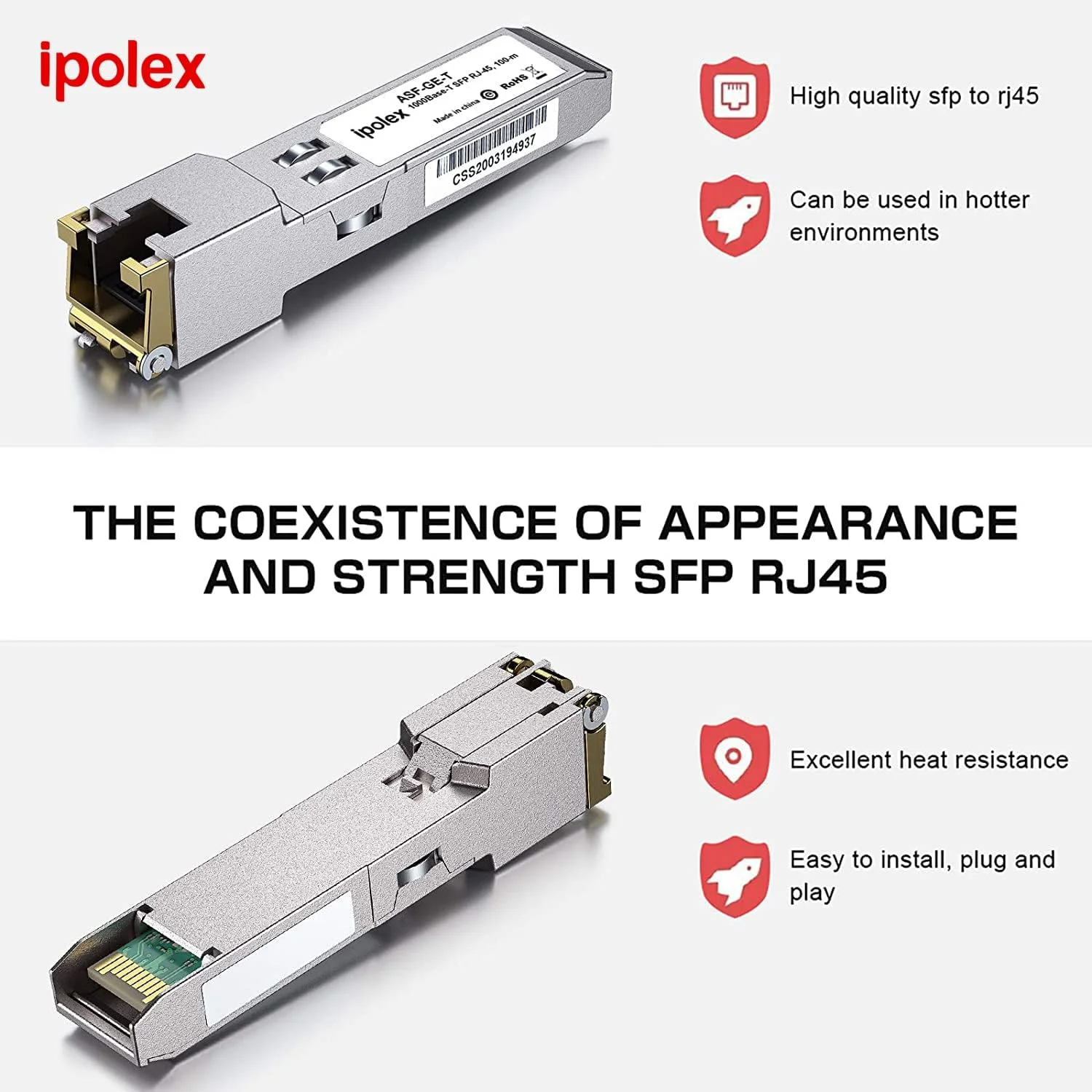 ماژول فرستنده و گیرنده گیگابیتی RJ45 مسی ipolex برای Ubiquiti مدل UF-RJ45-1G - Mini-GBIC - ماژول SFP مسی 1000Base-T (کابل CAT5e، 100 متر)