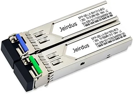 ماژول فرستنده و گیرنده فیبر نوری 1.25G SFP مدل BIDI WDM با کانکتور LC سینگلکس، 20 کیلومتر، طول موج 1310/1550 نانومتر (یک جفت) سازگار با TP-LINK TL-SM321A و TL-SM321B از برند Jeirdus