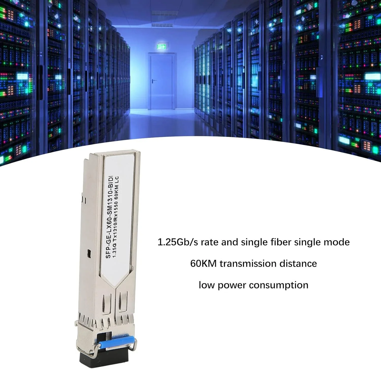 فرستنده و گیرنده SFP 1.25G، آلیاژ روی 1.25 گیگابیت بر ثانیه RX1550 TX1310nm فیبر تک حالته SFP ماژول نوری SFP GE LX60 SM1310 BIDI برای سوئیچ فیبر روتر سرور