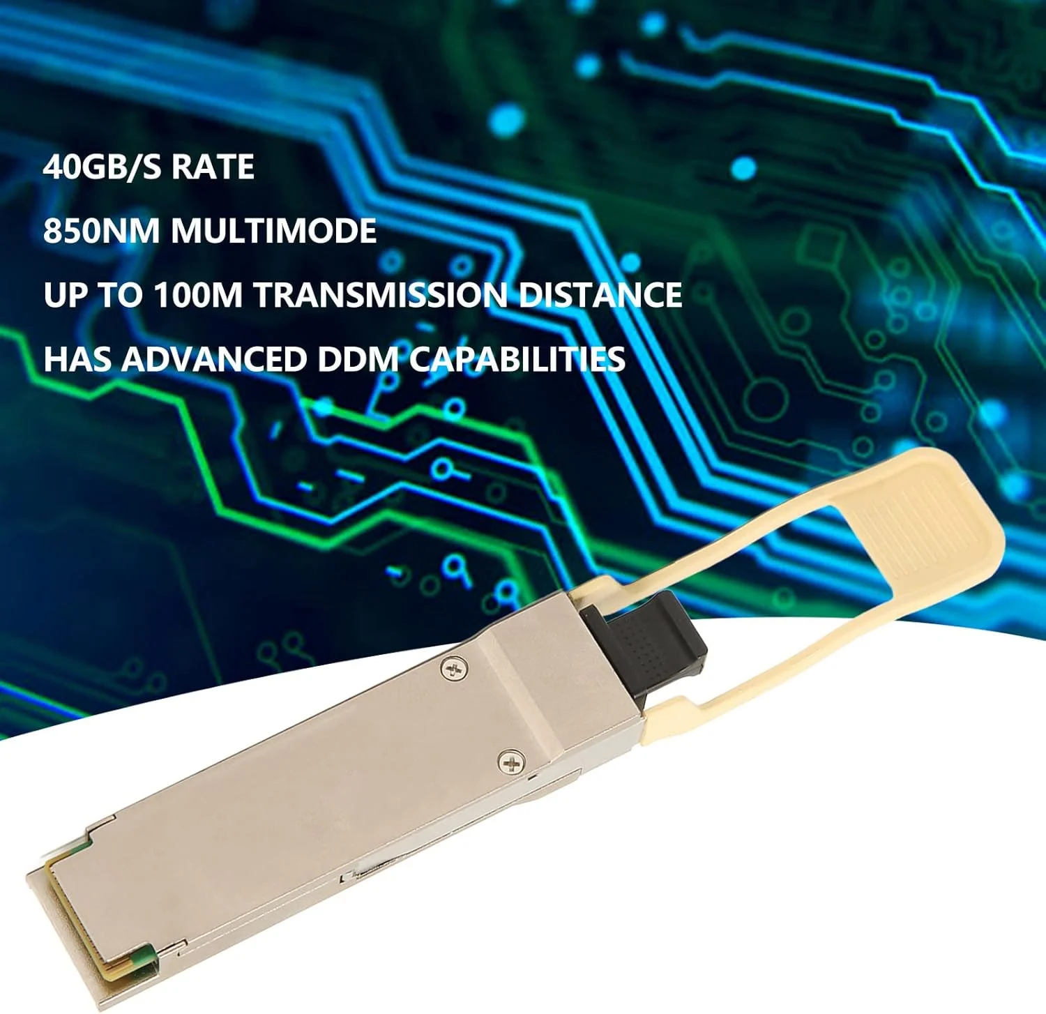 فرستنده و گیرنده ۴۰G QSFP SR آلیاژ روی، چند حالته MPO 850 نانومتر تا ۱۰۰ متر، ماژول نوری QSFP با مصرف انرژی پایین برای سرورها و فایروال‌ها