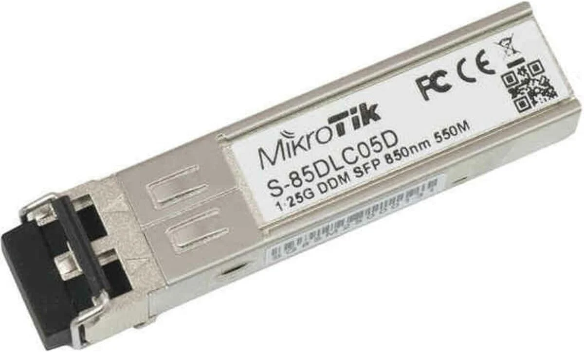 فرستنده و گیرنده SFP میکروتیک S-85DLC05D با سرعت 1.25G و کانکتور Dual LC با طول موج 850 نانومتر، برای فیبر Multi Mode تا 550 متر