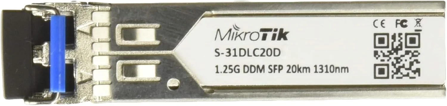 فرستنده و گیرنده MikroTik S-31DLC20D با کانکتور دوگانه LC، طول موج 1310 نانومتر و برد 20 کیلومتر برای فیبر سینگل مود