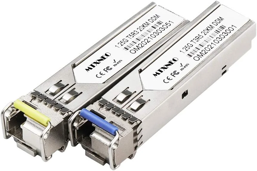 mtxneo یک جفت فرستنده و گیرنده 1.25G SFP Bidi ماژول فیبر نوری تک حالته Simplex LC 1000Base-BIDI SMF 1310nm/15500nm DDM تا 20 کیلومتر برای Cisco GLC-BX-D، Ubiquiti UniFi UF-SM-1G-S، Mikrotik و غیره (1)