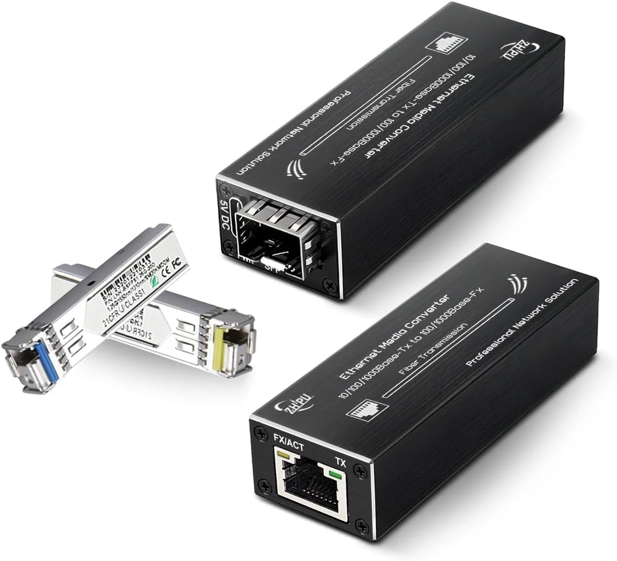 مبدل فیبر نوری مینی گیگابیتی 10/100/1000Mbps اترنت با حالت تک حالته 1310/1550nm تا 20 کیلومتر، ماژول SFP و ورودی برق USB Type-C