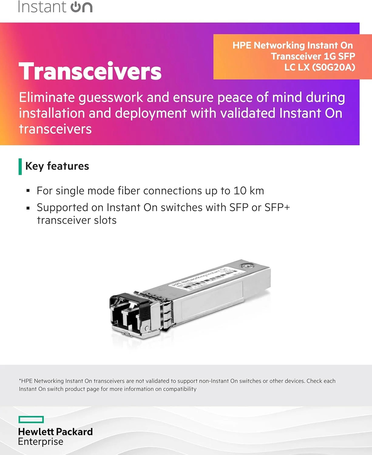 فرستنده و گیرنده HPE Networking Instant On 1G SFP LC LX برای اتصالات فیبر تک حالته تا 10 کیلومتر (S0G20A) فرستنده و گیرنده HPE Networking Instant On 1G SFP LC LX برای اتصالات فیبر تک حالته تا 10 کیلومتر (S0G20A)