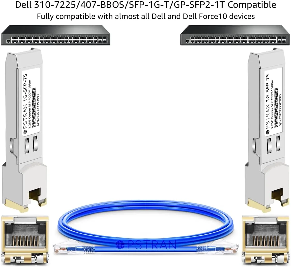ماژول فرستنده و گیرنده مسی OPSTRAN 1000BASE-T SFP به RJ-45 برای Dell Force10 GP-SFP2-1T SFP-1G-T 310-7225 407-BBOS 100m Cat5e/6