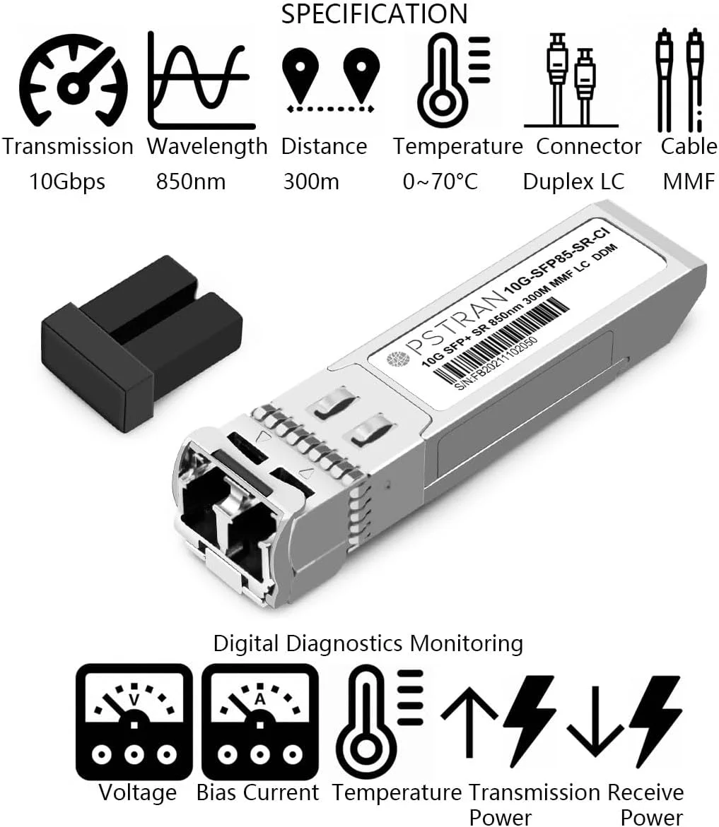 ماژول فرستنده و گیرنده نوری 10GBASE-SR SFP+ سازگار با Palo Alto PAN-SFP-Plus-SR 10Gbps 850nm 300m DDM Duplex LC MMF