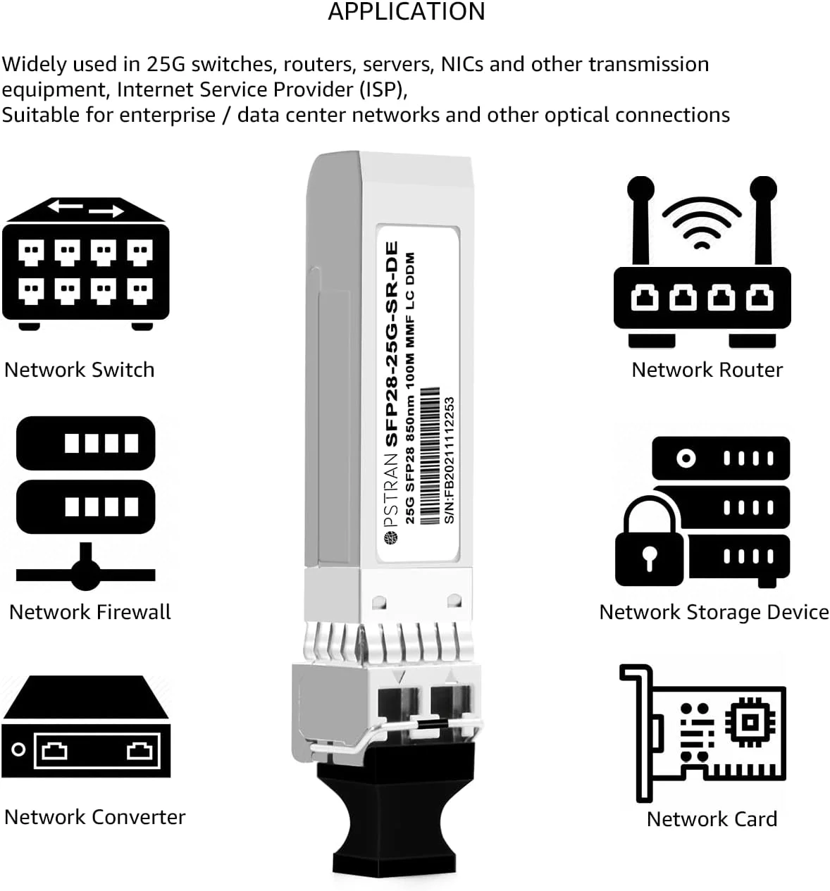 ماژول فرستنده و گیرنده نوری OPSTRAN 25GBASE-SR SFP28 سازگار با Dell SFP28-25G-SR Dell Force10 407-BBWK 25G SFP28 850nm 100m DOM Duplex LC MMF بسته 4 عددی