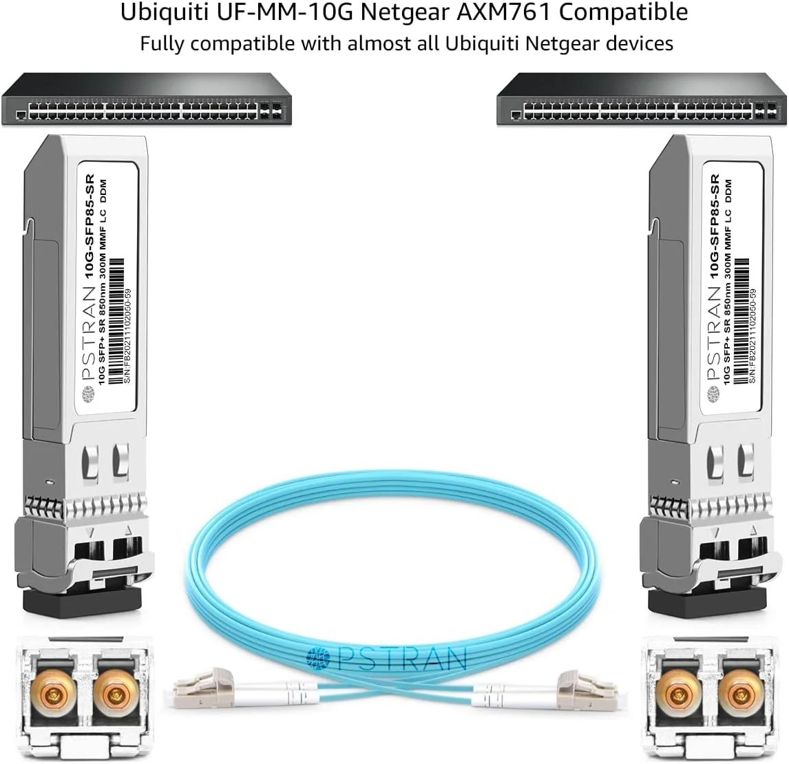 ماژول فرستنده و گیرنده نوری 10GBASE-SR SFP+ سازگار با Ubiquiti Unifi UF-MM-10G 10Gbps 850nm 300m DDM Duplex LC MMF بسته 4 عددی