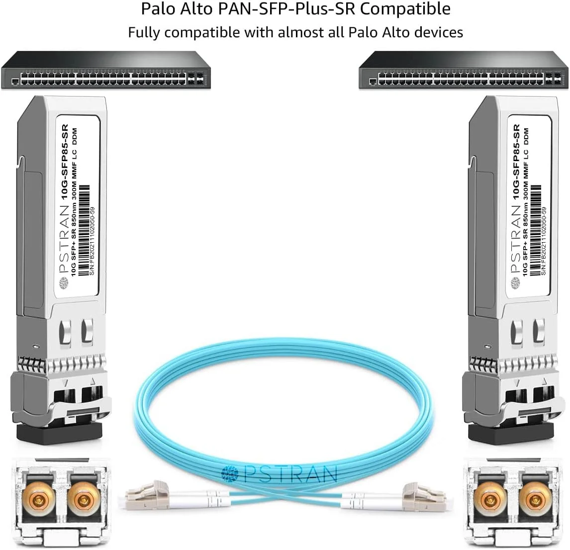 ماژول فرستنده و گیرنده نوری 10GBASE-SR SFP+ سازگار با Palo Alto PAN-SFP-Plus-SR 10Gbps 850nm 300m DDM Duplex LC MMF