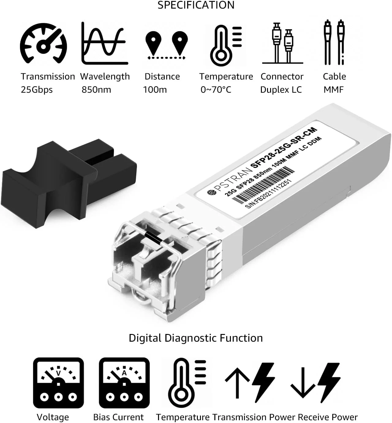 ماژول فرستنده و گیرنده نوری 25G SFP28 SR برای سیسکو SFP-25G-SR-S، SFP-10/25G-CSR-S، مراکی، یوبیکویتی، Qnap، 10G/25GBASE-SR SFP28، 850 نانومتر، 100 متر، DOM، دوبلکس LC، MMF ماژول فرستنده و گیرنده نوری 25G SFP28 SR برای سیسکو SFP-25G-SR-S، SFP-10/25G-CSR-S، مراکی، یوبیکویتی، Qnap، 10G/25GBASE-SR SFP28، 850 نانومتر، 100 متر، DOM، دوبلکس LC، MMF