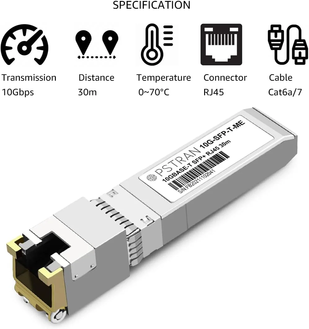 ماژول فرستنده و گیرنده مسی 10GBASE-T SFP+ به RJ45 سازگار با Mellanox MFM1T02A-T Brocade 10G-SFPP-T Extreme 10338 10301-T 10G SFP+ 30m Cat6a/7