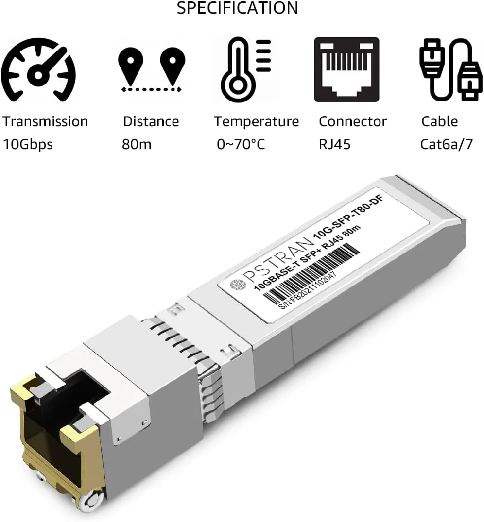 ماژول فرستنده و گیرنده مسی 10GBASE-T SFP+ به RJ45 سازگار با Dell SFP-10G-T80 Dell Force10 GP-10GSFP-T80 10G SFP+ 80m Cat6a/7