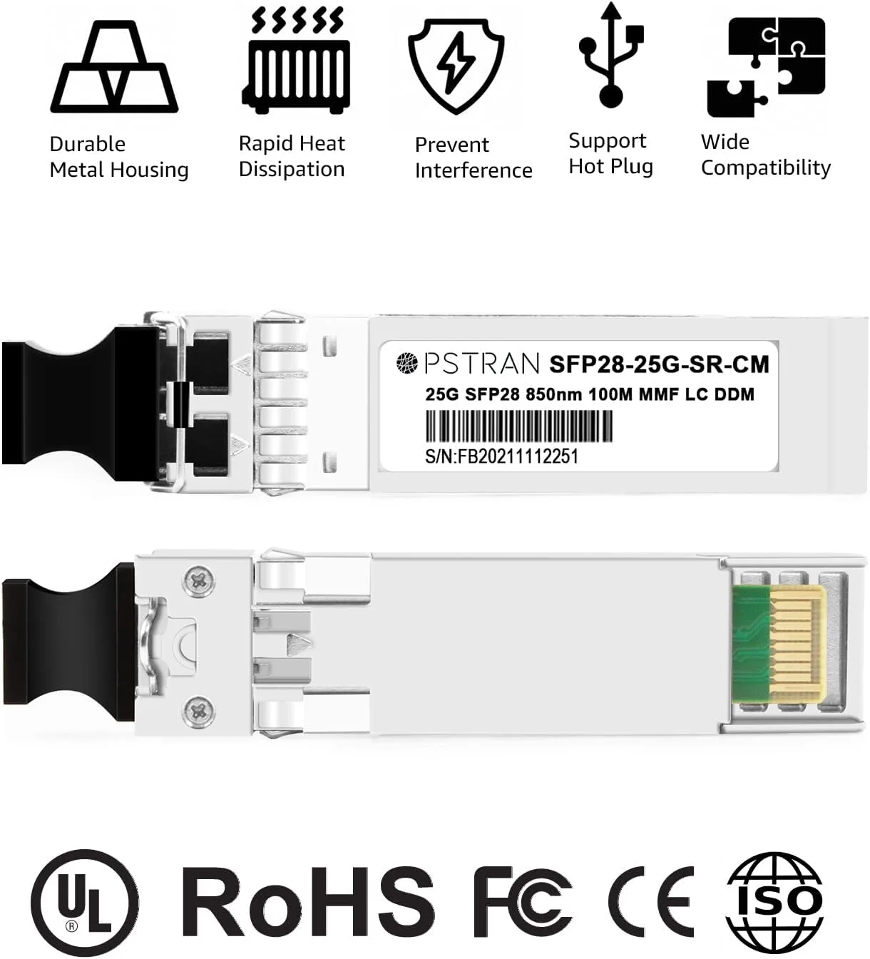 ماژول فرستنده و گیرنده نوری 25G SFP28 SR برای سیسکو SFP-25G-SR-S، SFP-10/25G-CSR-S، مراکی، یوبیکویتی، Qnap، 10G/25GBASE-SR SFP28، 850 نانومتر، 100 متر، DOM، دوبلکس LC، MMF ماژول فرستنده و گیرنده نوری 25G SFP28 SR برای سیسکو SFP-25G-SR-S، SFP-10/25G-CSR-S، مراکی، یوبیکویتی، Qnap، 10G/25GBASE-SR SFP28، 850 نانومتر، 100 متر، DOM، دوبلکس LC، MMF