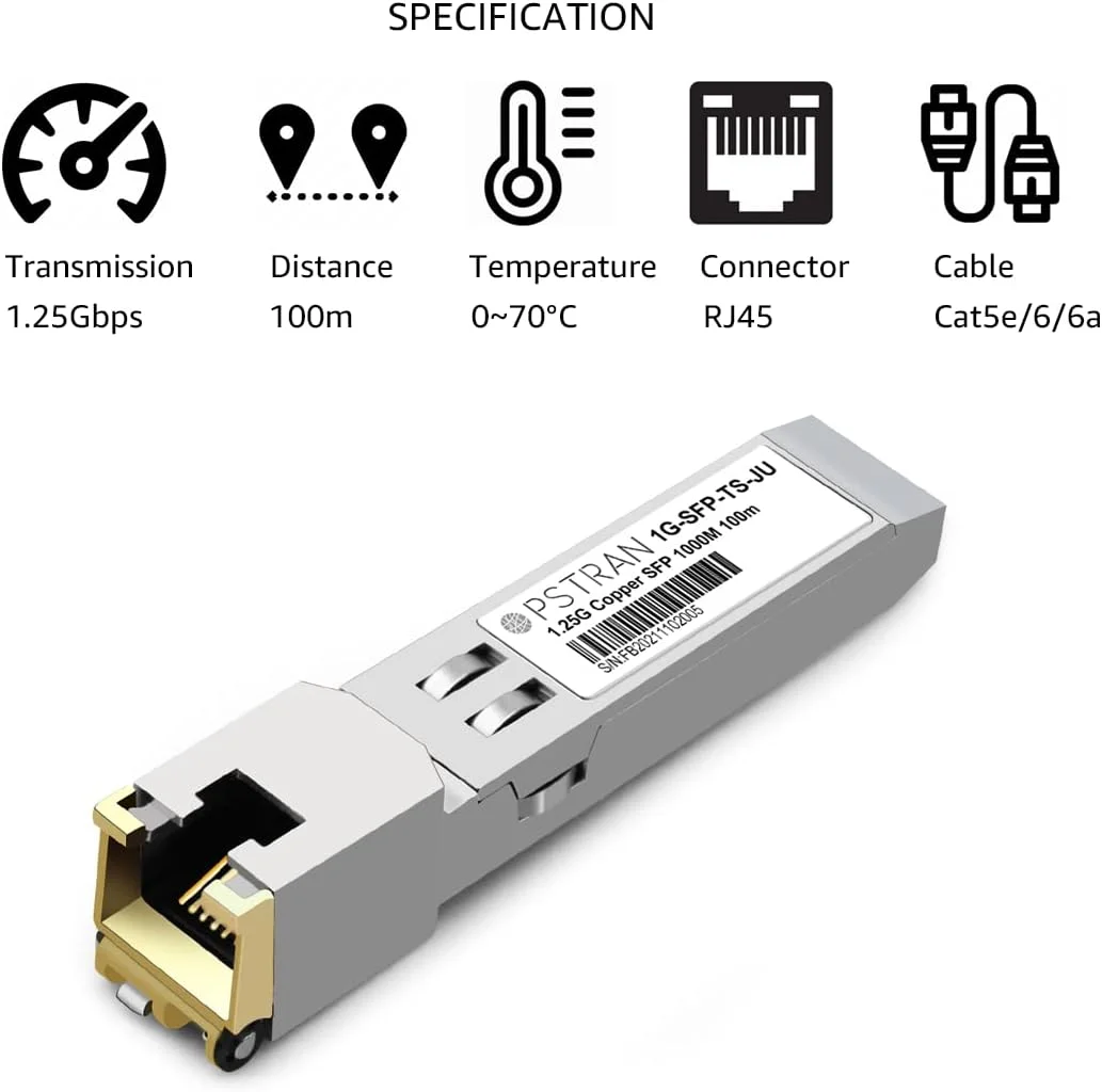ماژول فرستنده و گیرنده مسی SFP به RJ-45 مدل 1000BASE-T برای Juniper QFX-SFP-1GE-T SRX-SFP-1GE-T EX-SFP-1GE-T با برد 100 متری Cat5e/6