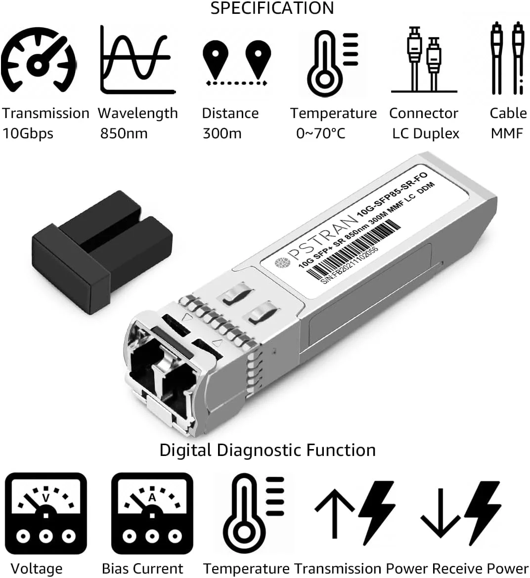 ماژول فرستنده و گیرنده نوری OPSTRAN 10GBASE-SR SFP+ سازگار با Fortinet FN-TRAN-SFP+SR FS-TRAN-SFP+SR FG-TRAN-SFP+SR 850nm 300m DDM Duplex LC MMF