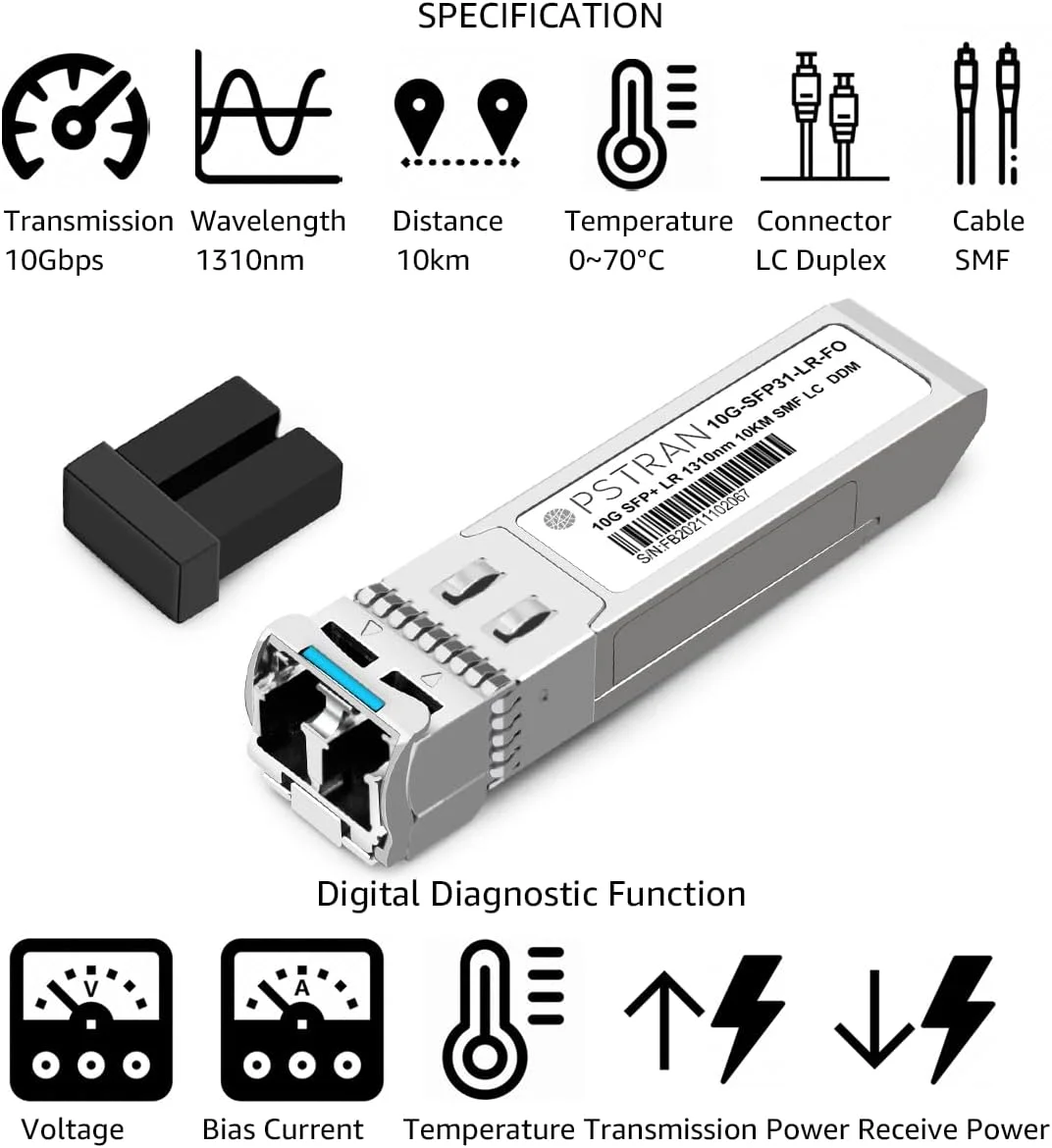ماژول فرستنده و گیرنده نوری 10GBASE-LR SFP+ سازگار با Fortinet FN-TRAN-SFP+LR FS-TRAN-SFP+LR FG-TRAN-SFP+LR 1310nm 10km DDM Duplex LC SMF