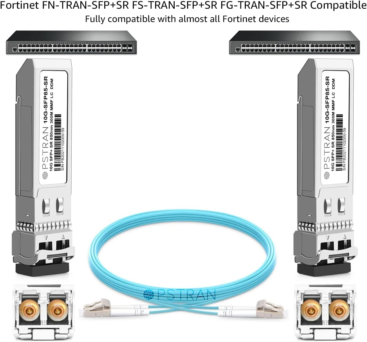 ماژول فرستنده و گیرنده نوری OPSTRAN 10GBASE-SR SFP+ سازگار با Fortinet FN-TRAN-SFP+SR FS-TRAN-SFP+SR FG-TRAN-SFP+SR 850nm 300m DDM Duplex LC MMF