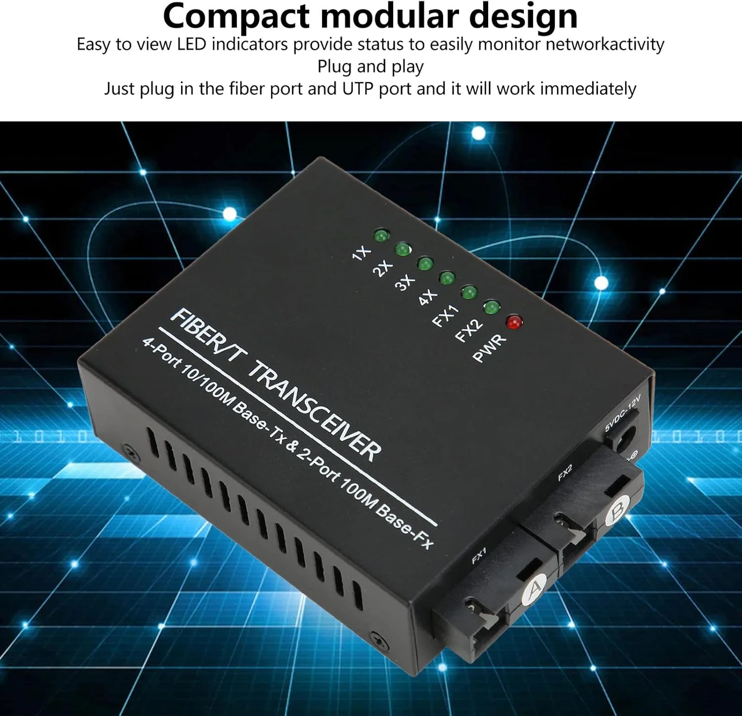 فرستنده و گیرنده فیبر نوری Pokerty9، فرستنده Tx1310nm/Rx1550nm 100-240V طراحی ماژولار فشرده تک فیبر تک حالته (دوشاخه UK)