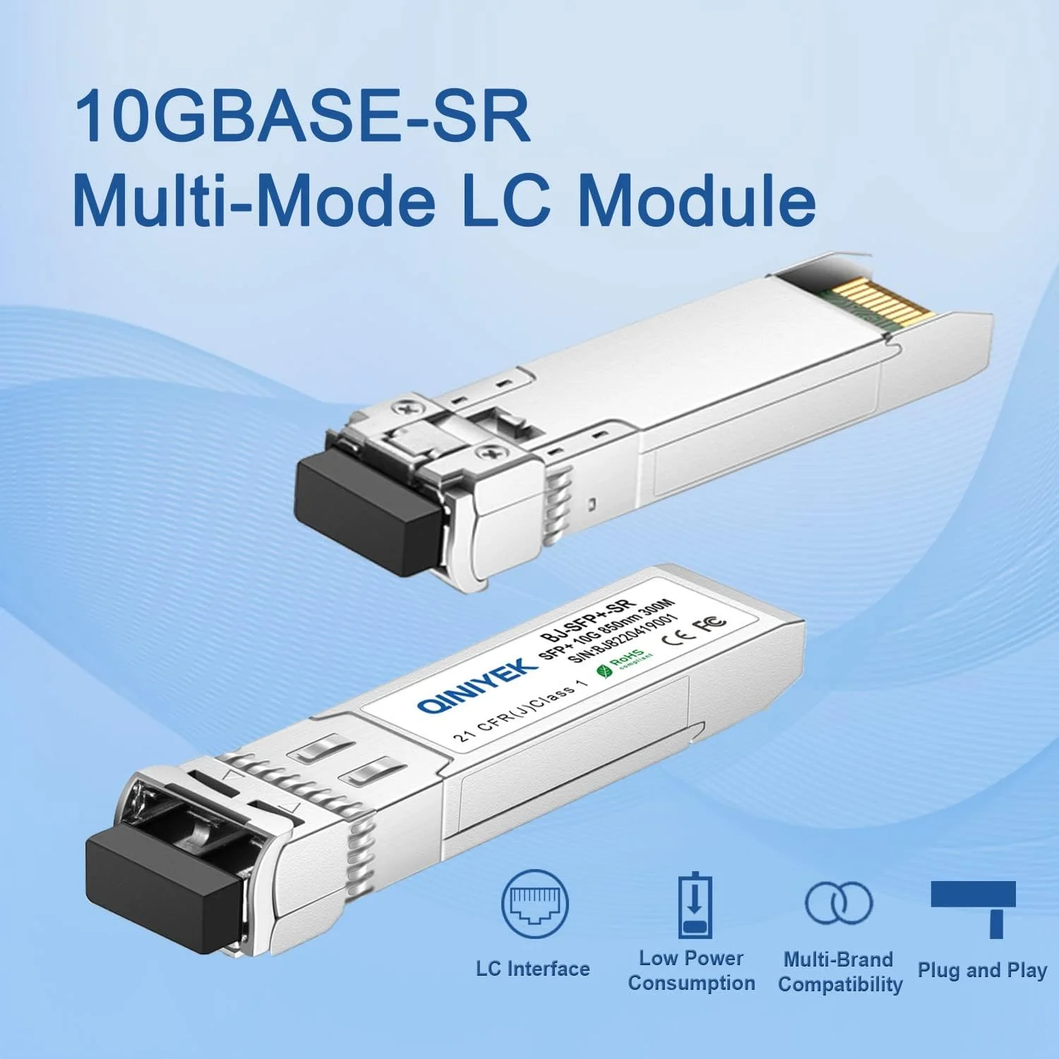 فرستنده و گیرنده 10GBase-SR SFP+، ماژول 10G Multimode SFP+ LC، 850nm MMF، تا 300 متر، سازگار با Cisco SFP-10G-SR، Ubiquiti UF-MM-10G، Fortinet، Mikrotik، Netgear، Supermicro (بسته 4 عددی)